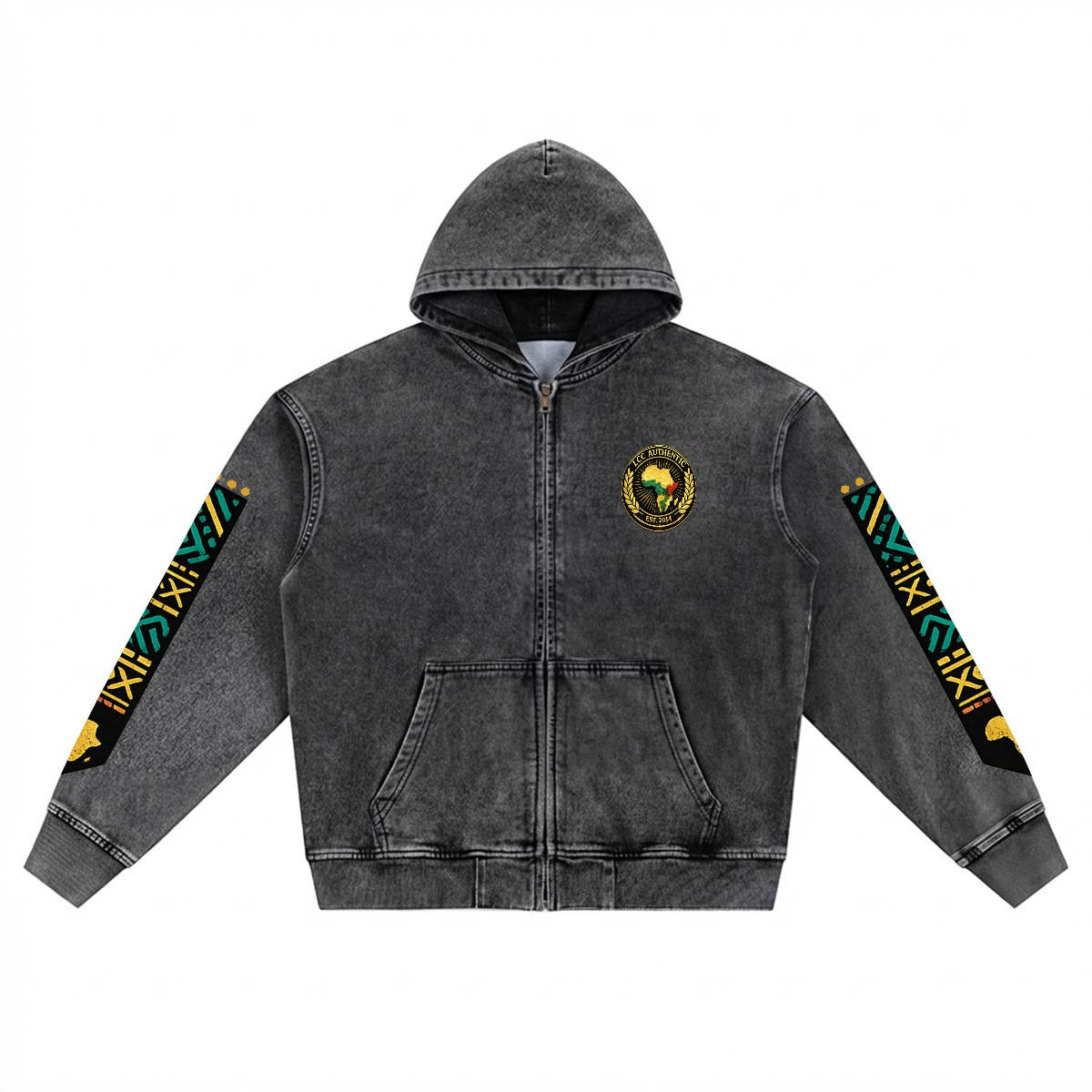 AFRICA PRIDE Men’s Washed Denim Zip Hoodie