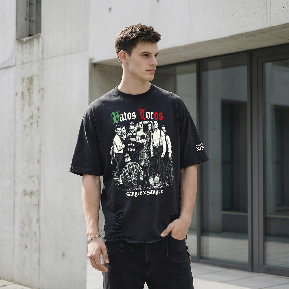 VATOS LOCOS Distressed Washed Oversized T-Shirt