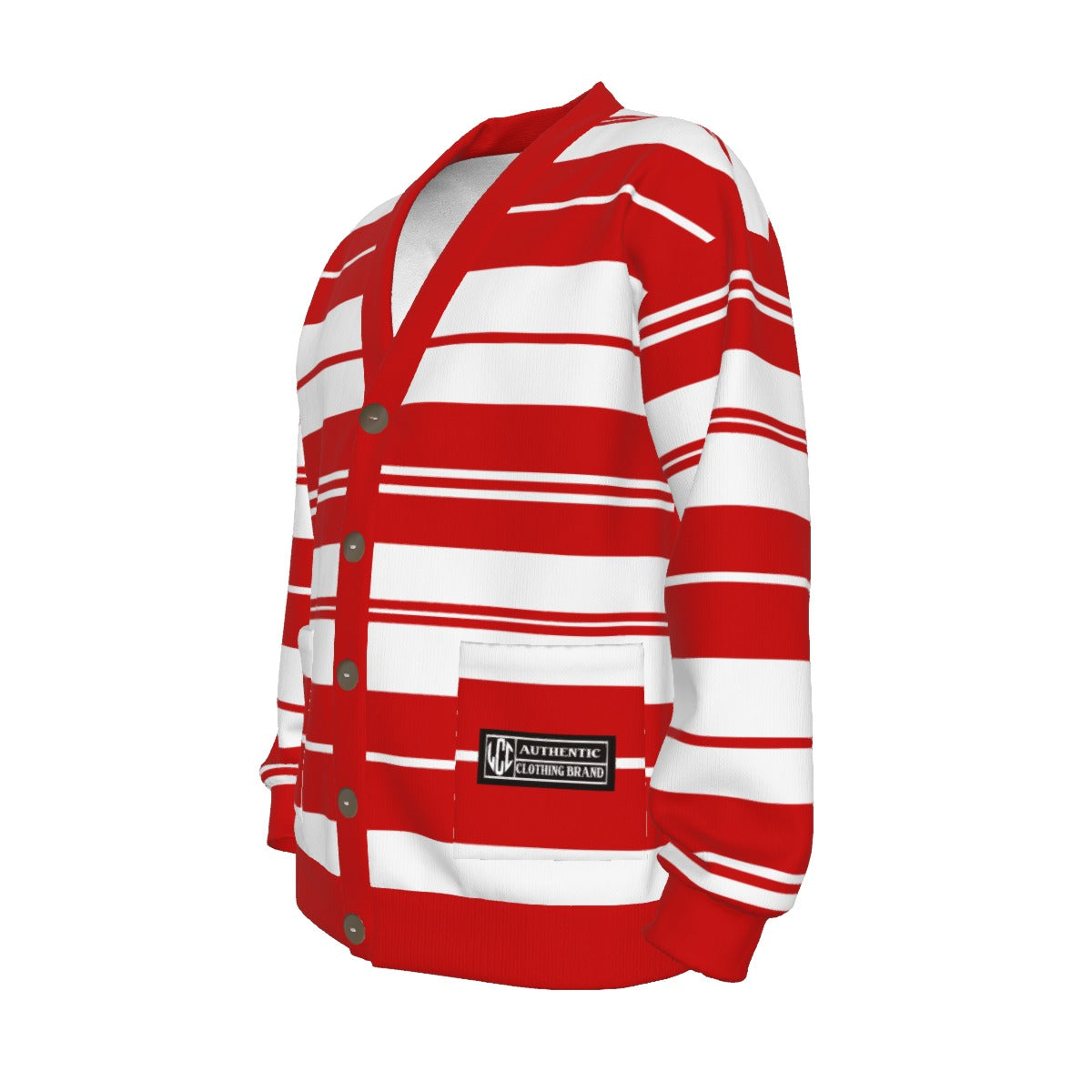 CHARLY STRIPES RED Unisex V-neck Knitted Cardigan