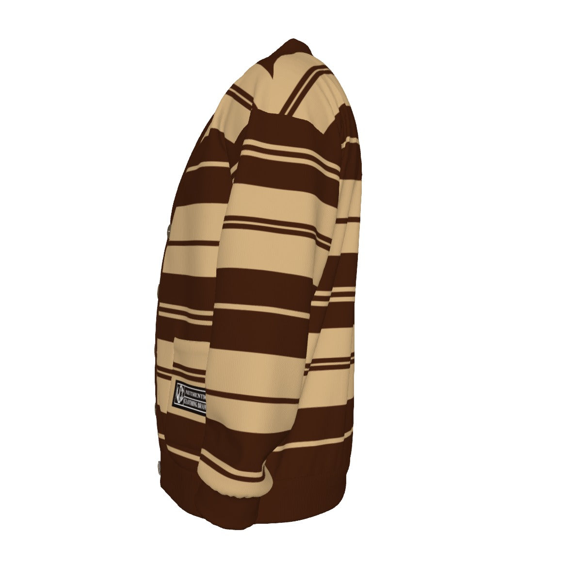 CHARLY STRIPES BRWN Unisex V-neck Knitted Fleece Cardigan With Button Closure
