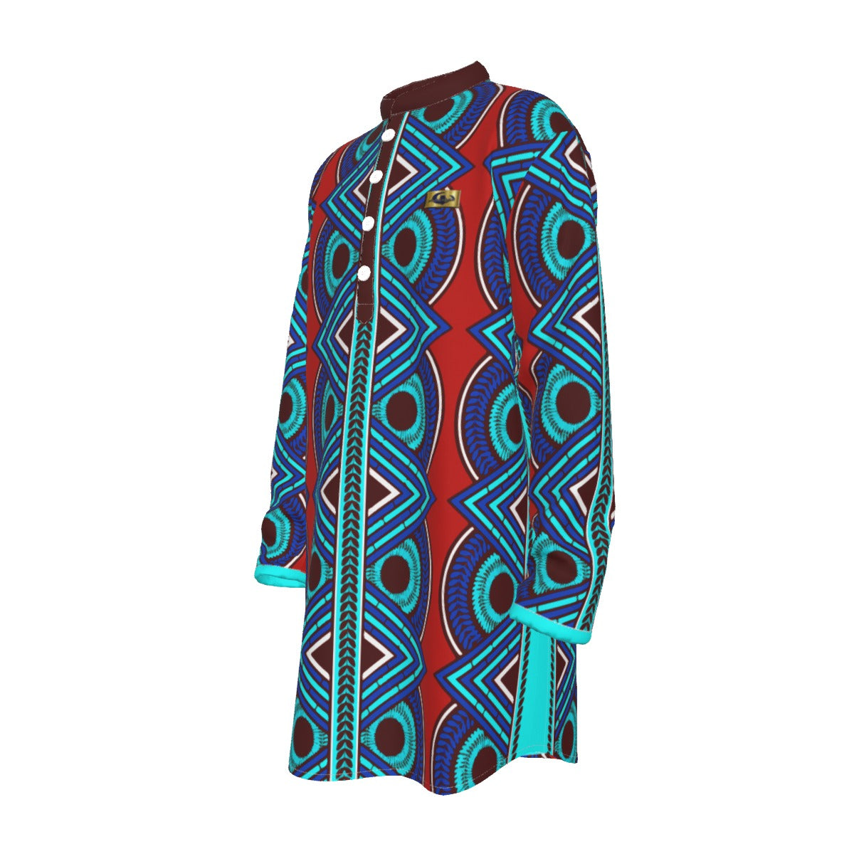 KAMA PATTERN RED Men's Stand-up Collar Long Shirt