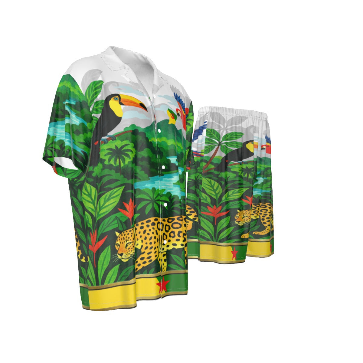 GUYANE PAYSAGE WHT Men's Imitation Silk Shirt Suit