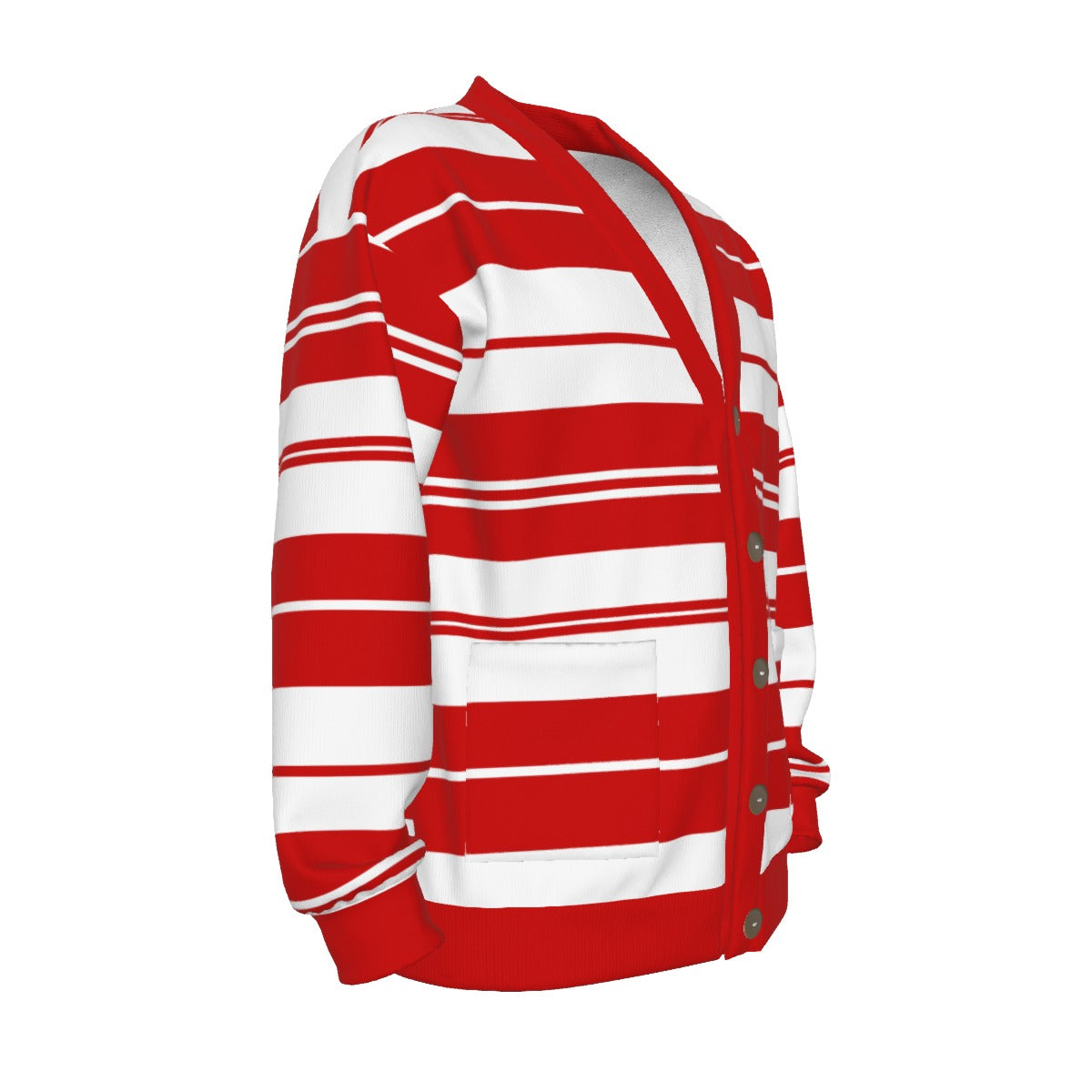 CHARLY STRIPES RED Unisex V-neck Knitted Cardigan