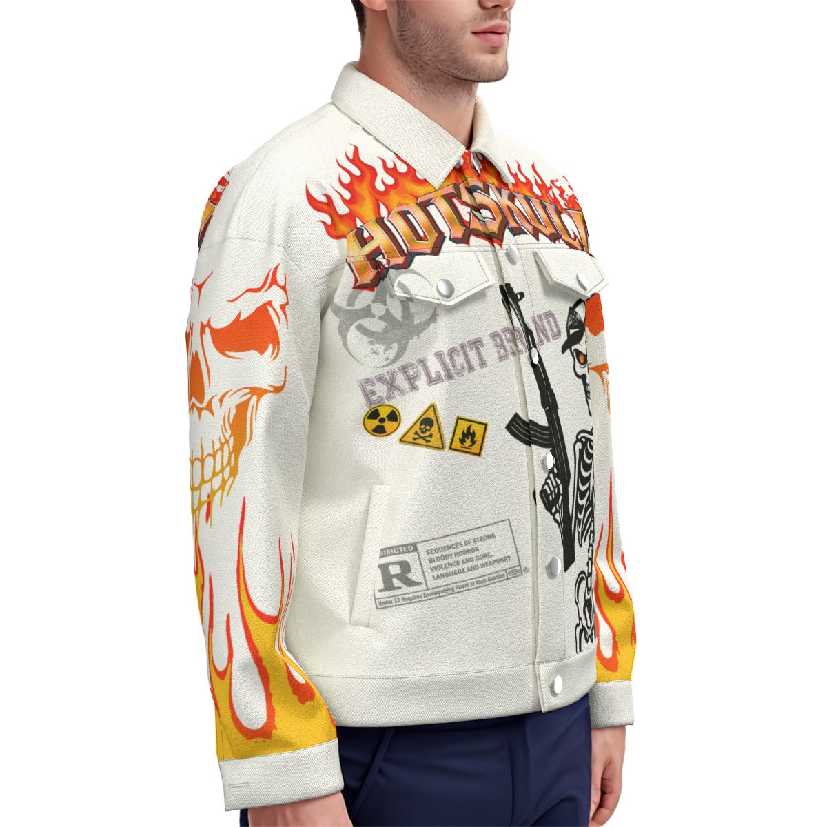 LCC HOTSKULL WHT Unisex Lapel Jacket Cotton