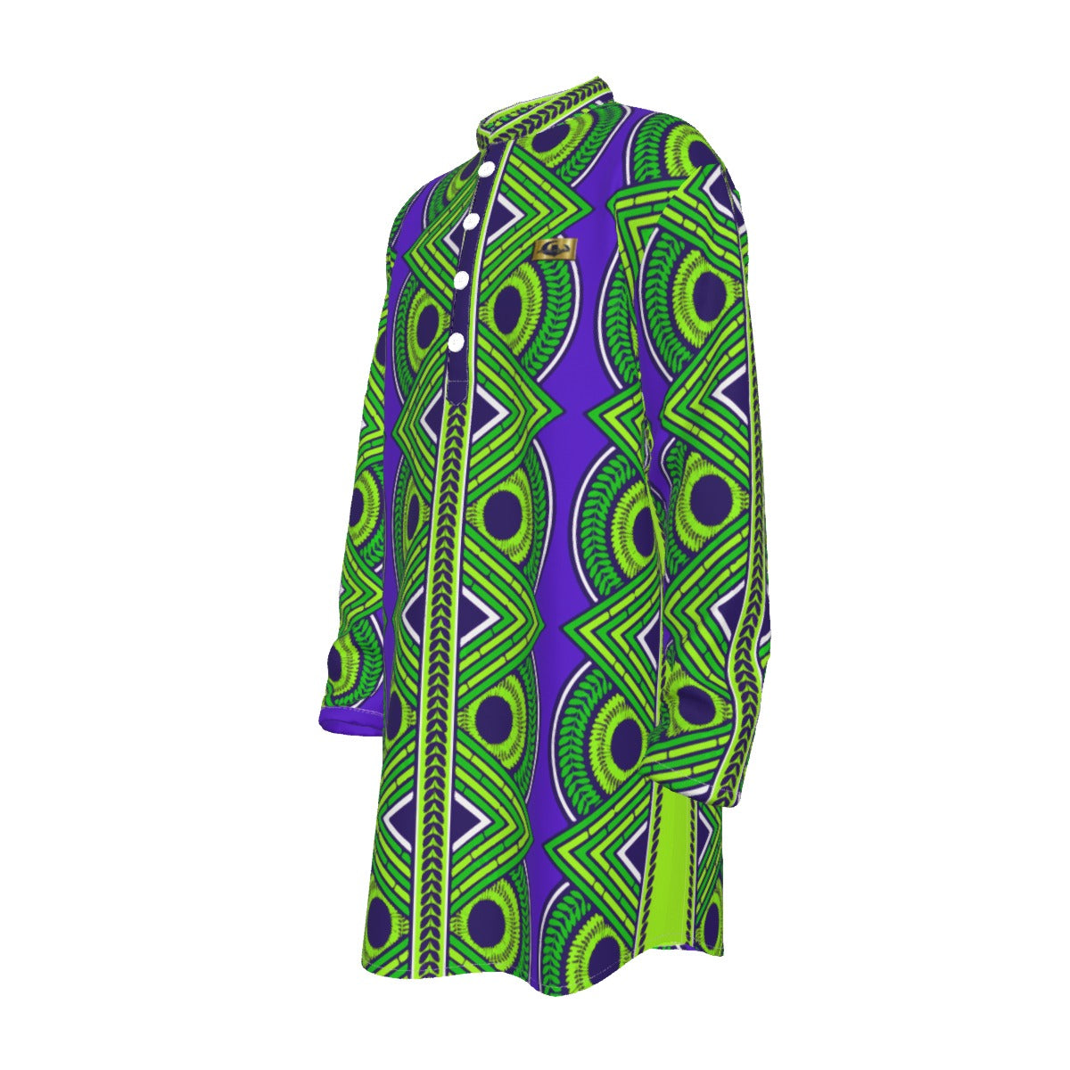 KAMA PATTERN BLUE Men's Stand-up Collar Long Shirt