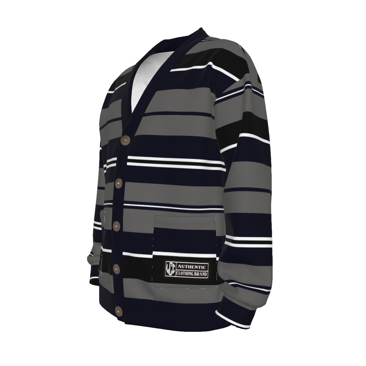 CHARLY STRIPES NAVY Unisex V-neck Knitted Fleece Cardigan With Button Closure