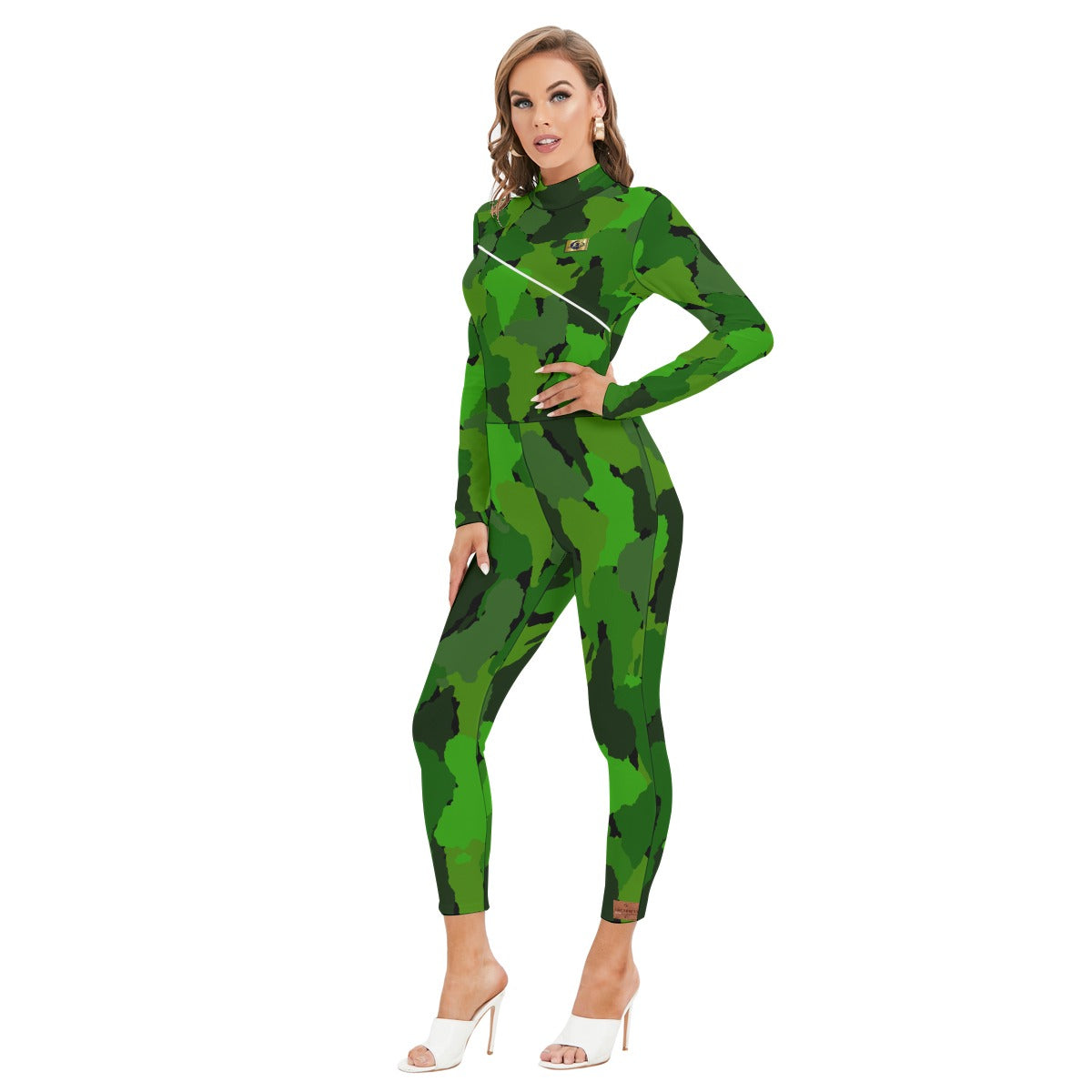 DIASPO CAMOU GREEN Women's Long-sleeved Jumpsuit