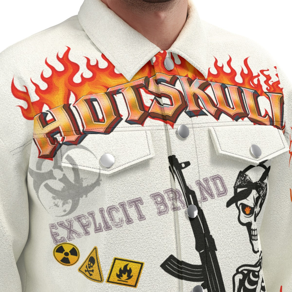 LCC HOTSKULL WHT Unisex Lapel Jacket Cotton