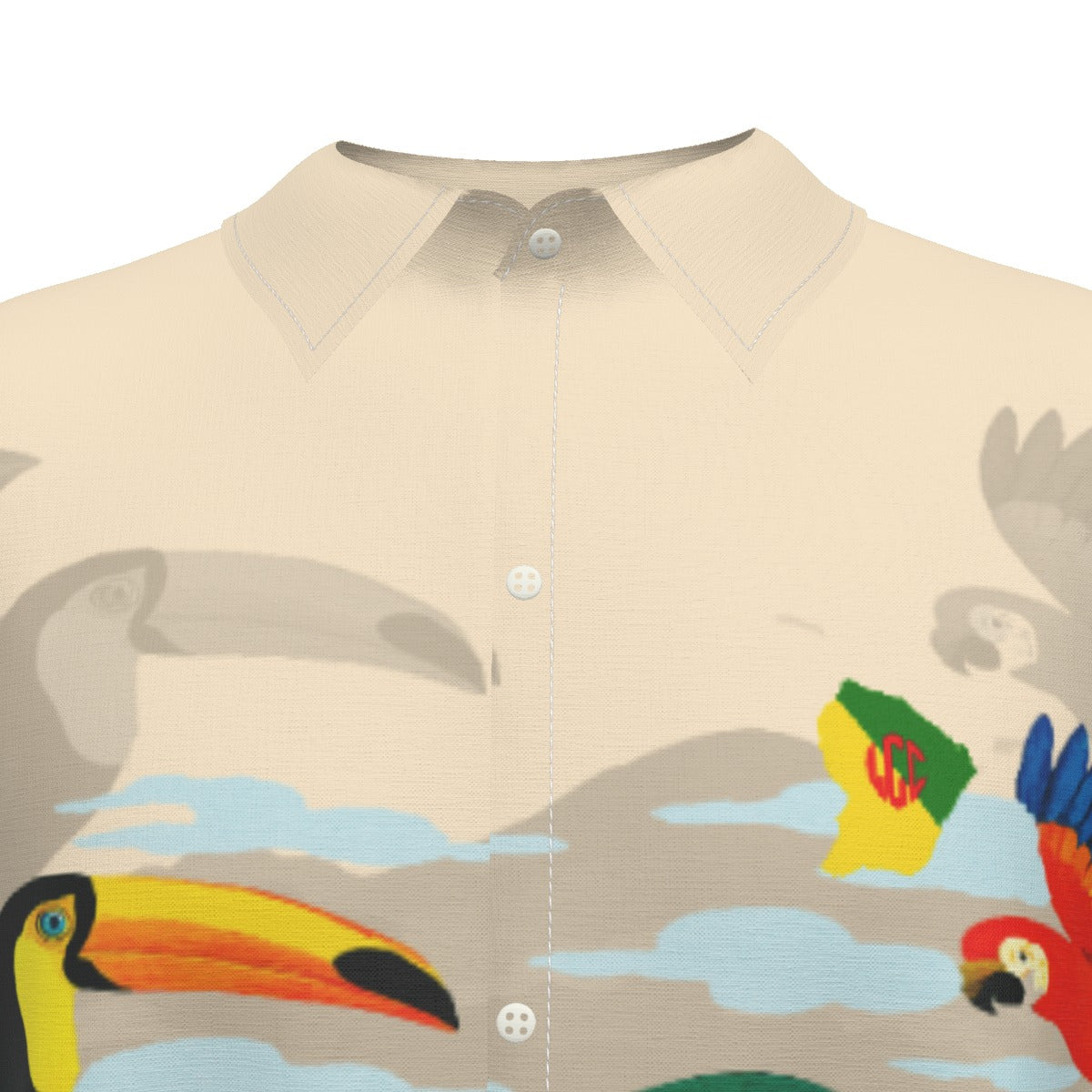 GUYANE PAYSAGE CREAM Men's Imitation Silk Short-Sleeved Shirt