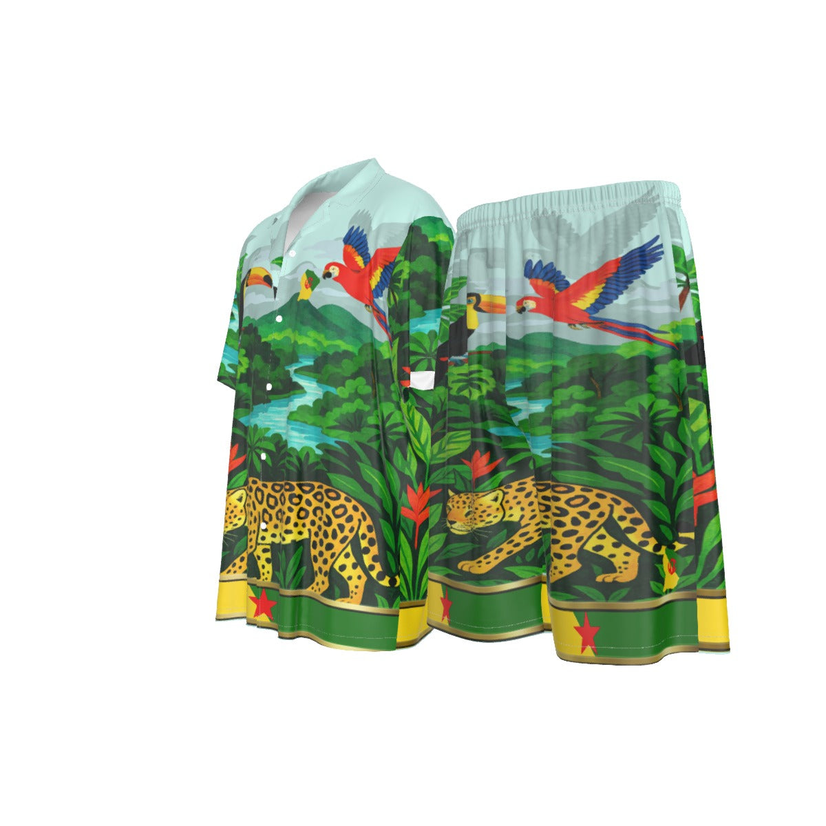GUYANE Paysage BLUE Men's Imitation Silk Shirt Suit