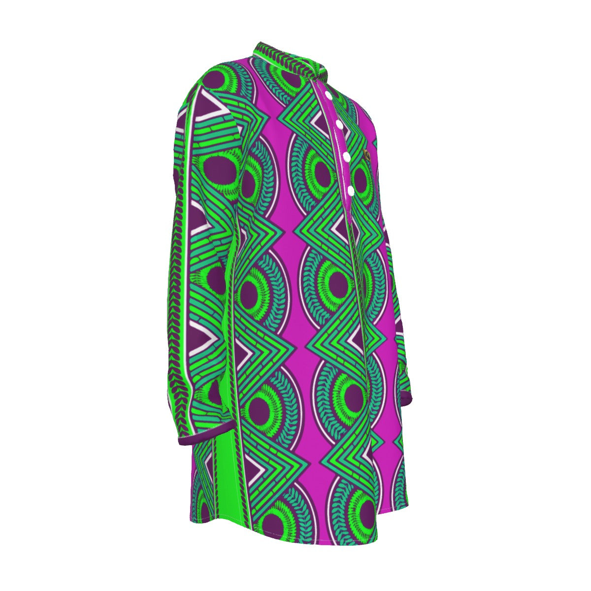 KAMA PATTERN VIOLET Men's Stand-up Collar Long Shirt