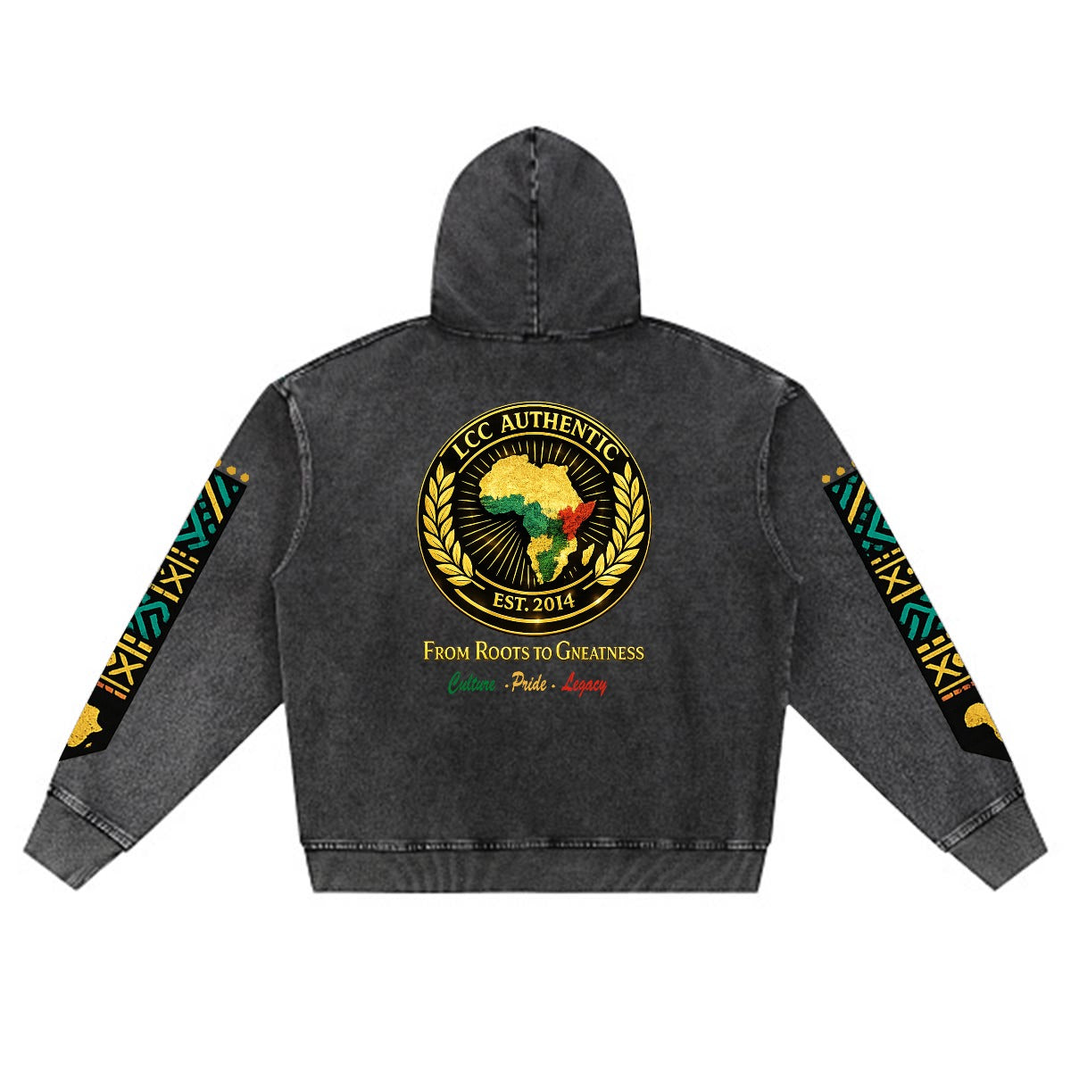 AFRICA PRIDE Men’s Washed Denim Zip Hoodie