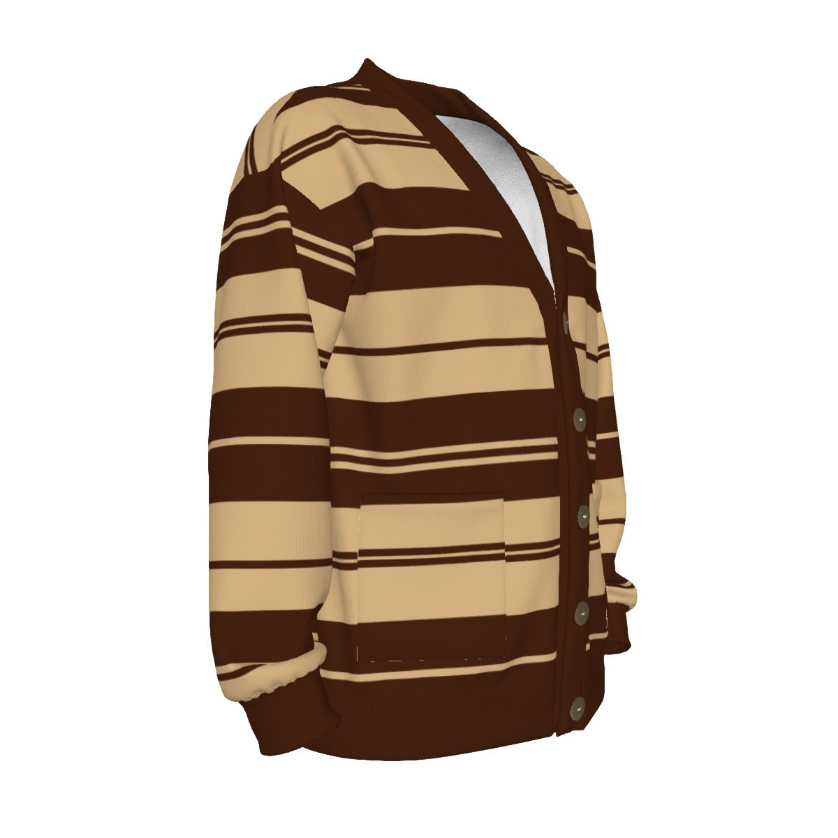 CHARLY STRIPES BRWN Unisex V-neck Knitted Fleece Cardigan With Button Closure