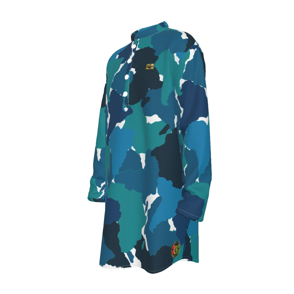 DIASPORA CAMO BLUE Men's Stand-up Collar Long Shirt