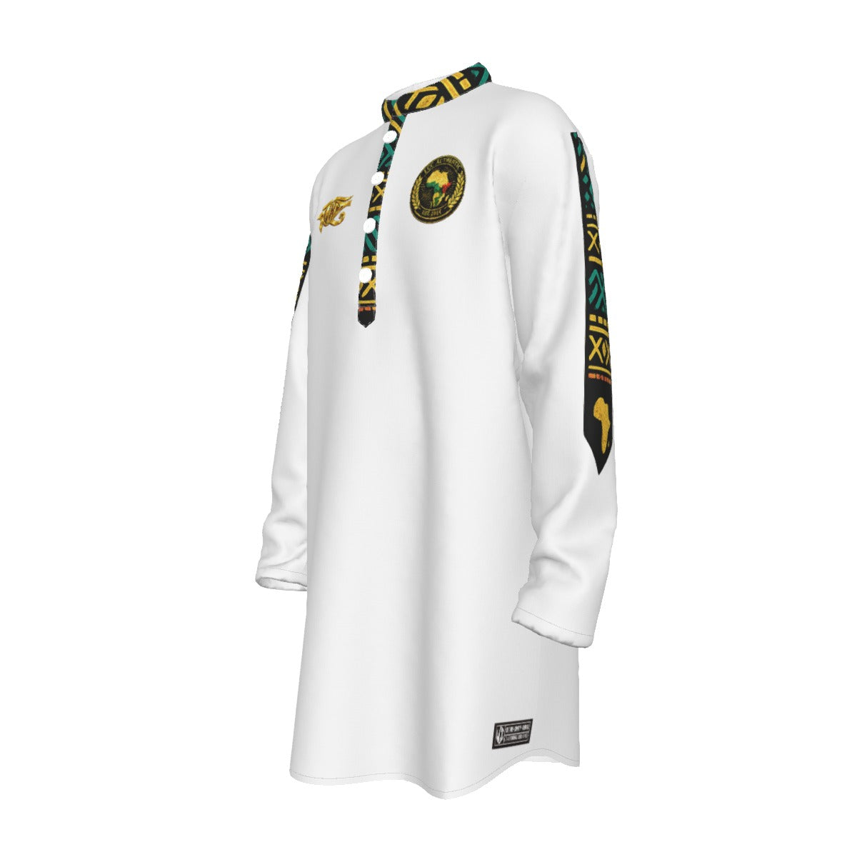 AFRICAN PRIDE WHT Men's Stand-up Collar Long Shirt