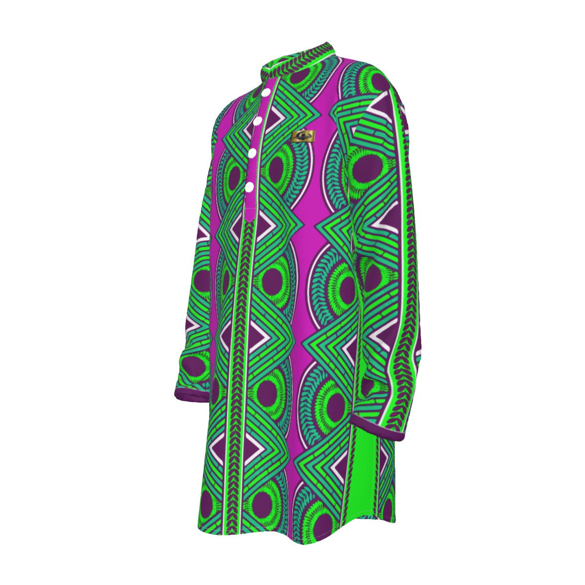 KAMA PATTERN VIOLET Men's Stand-up Collar Long Shirt