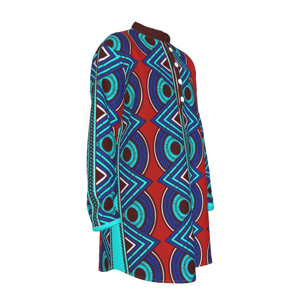 KAMA PATTERN RED Men's Stand-up Collar Long Shirt