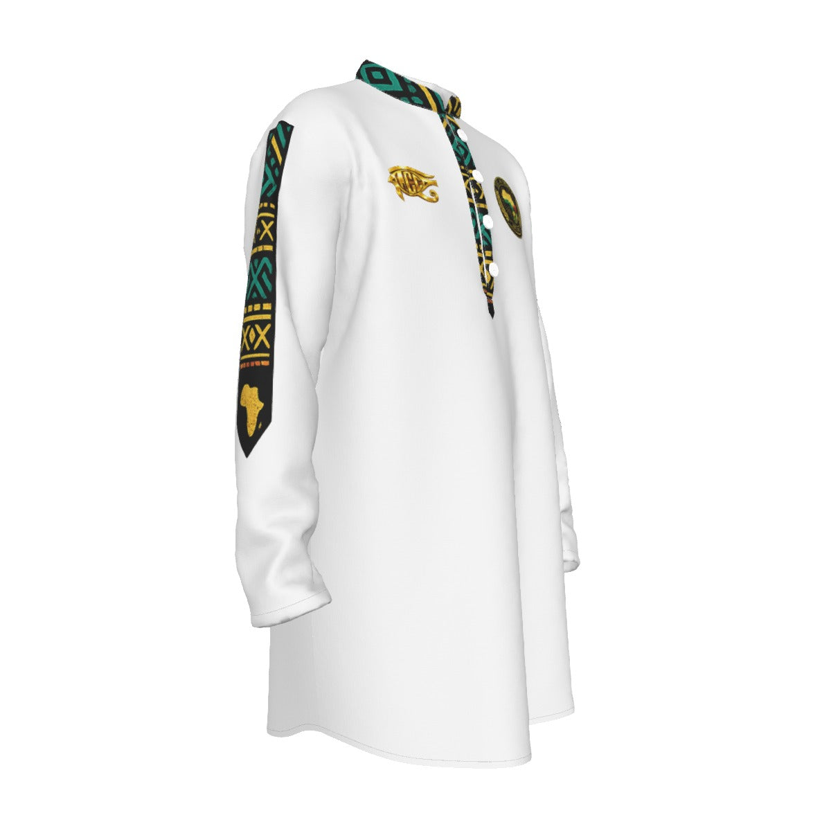 AFRICAN PRIDE WHT Men's Stand-up Collar Long Shirt