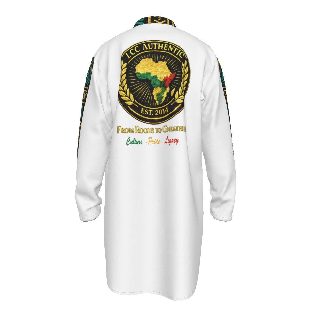 AFRICAN PRIDE WHT Men's Stand-up Collar Long Shirt