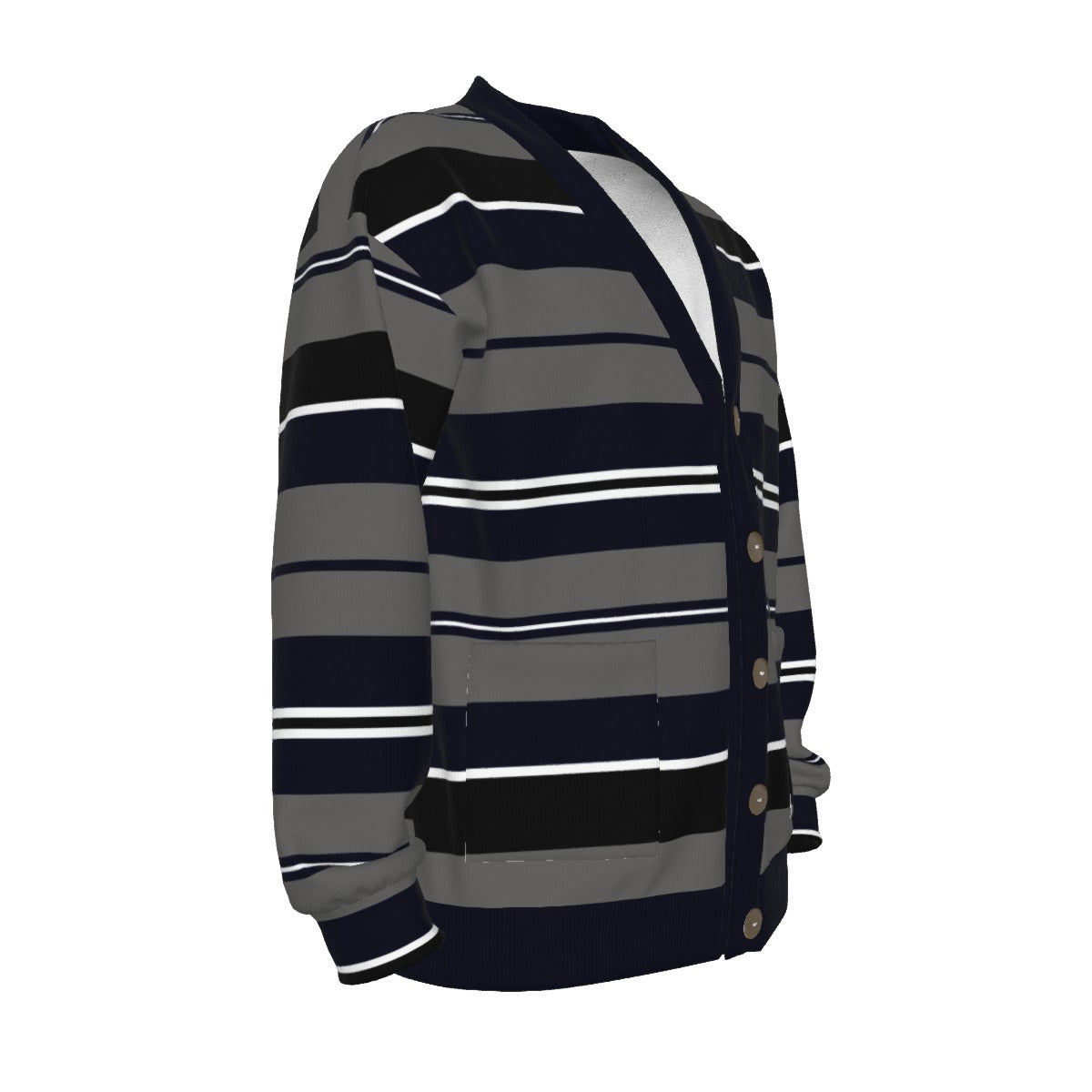 CHARLY STRIPES NAVY Unisex V-neck Knitted Fleece Cardigan With Button Closure