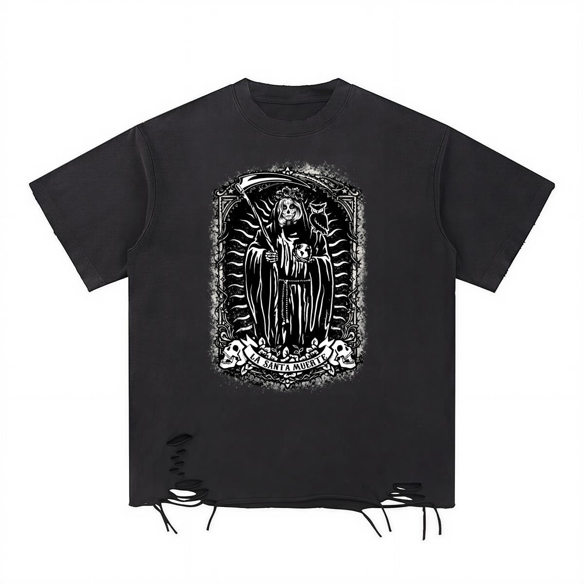 LA SANTA MUERTE Distressed Washed Oversized T-Shirt