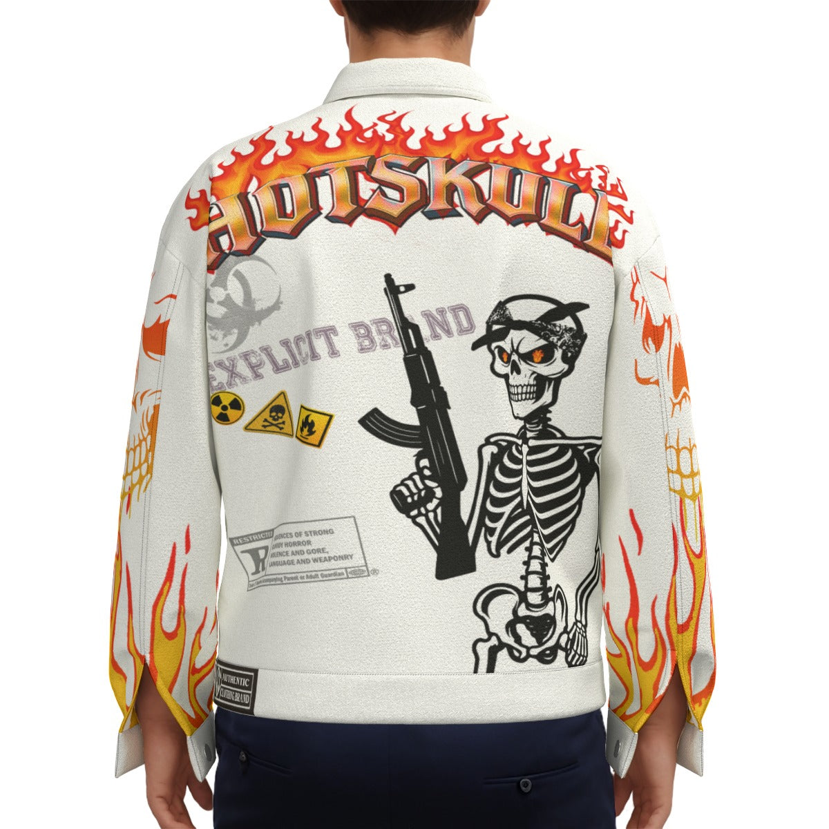 LCC HOTSKULL WHT Unisex Lapel Jacket Cotton