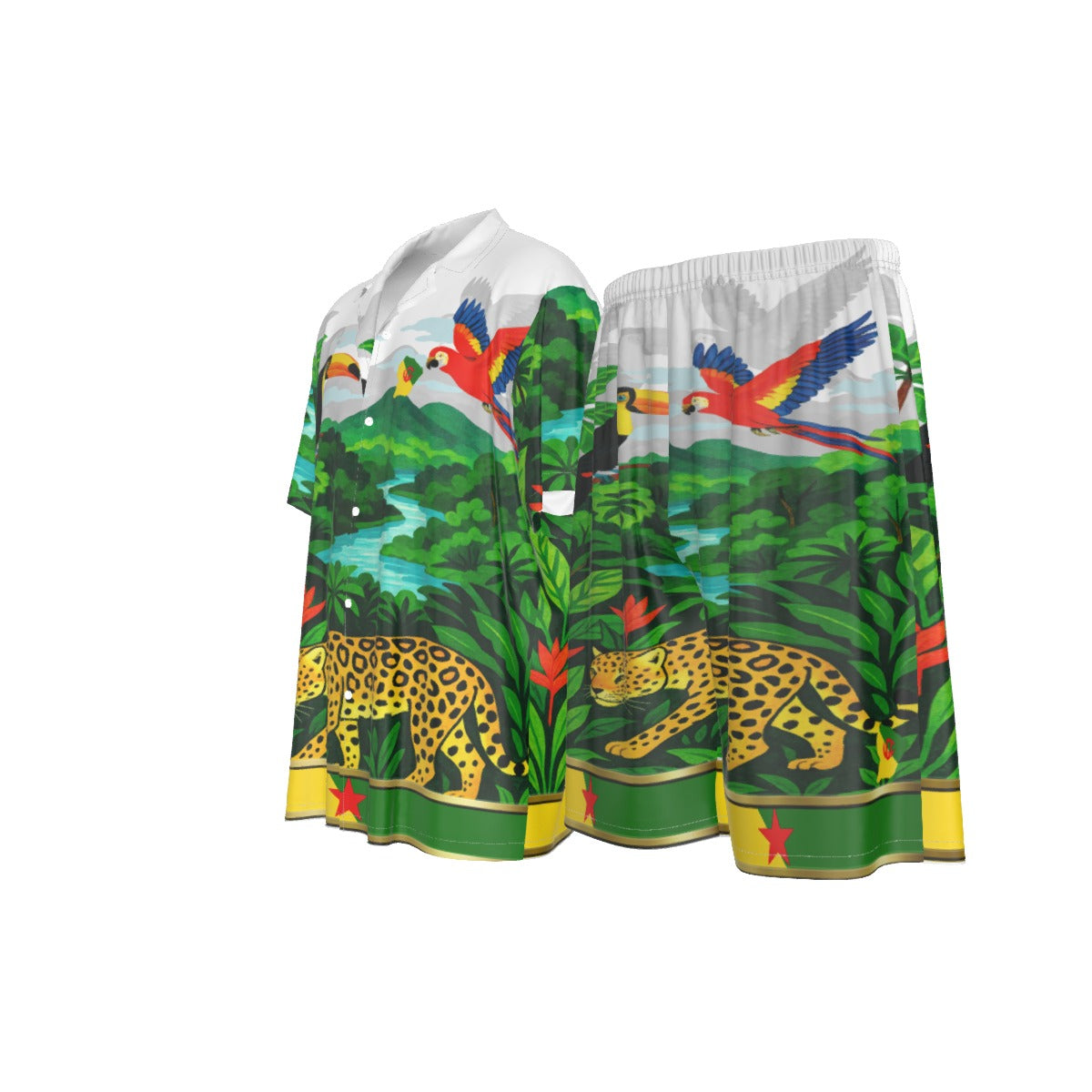 GUYANE PAYSAGE WHT Men's Imitation Silk Shirt Suit