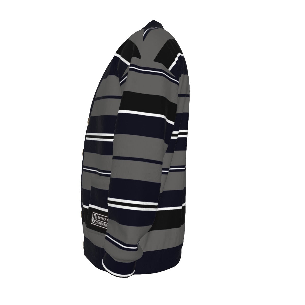 CHARLY STRIPES NAVY Unisex V-neck Knitted Fleece Cardigan With Button Closure