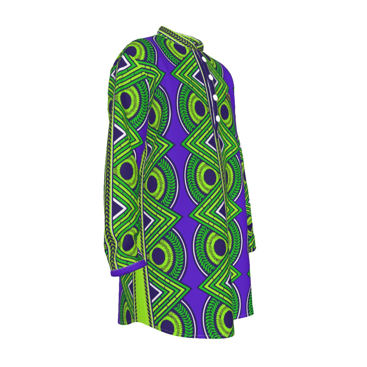 KAMA PATTERN BLUE Men's Stand-up Collar Long Shirt