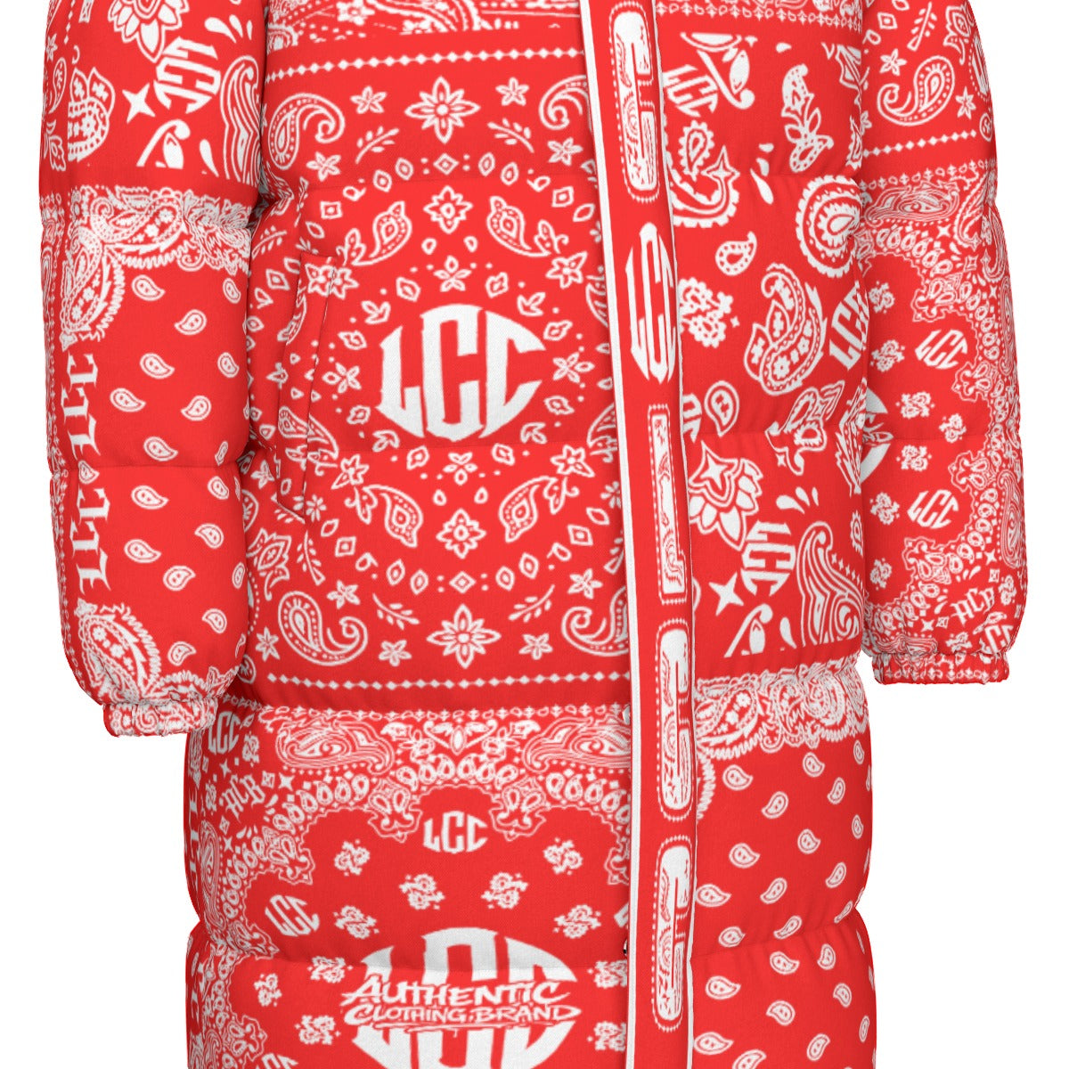 LCC BANDANA RED Unisex Long Down Jacket