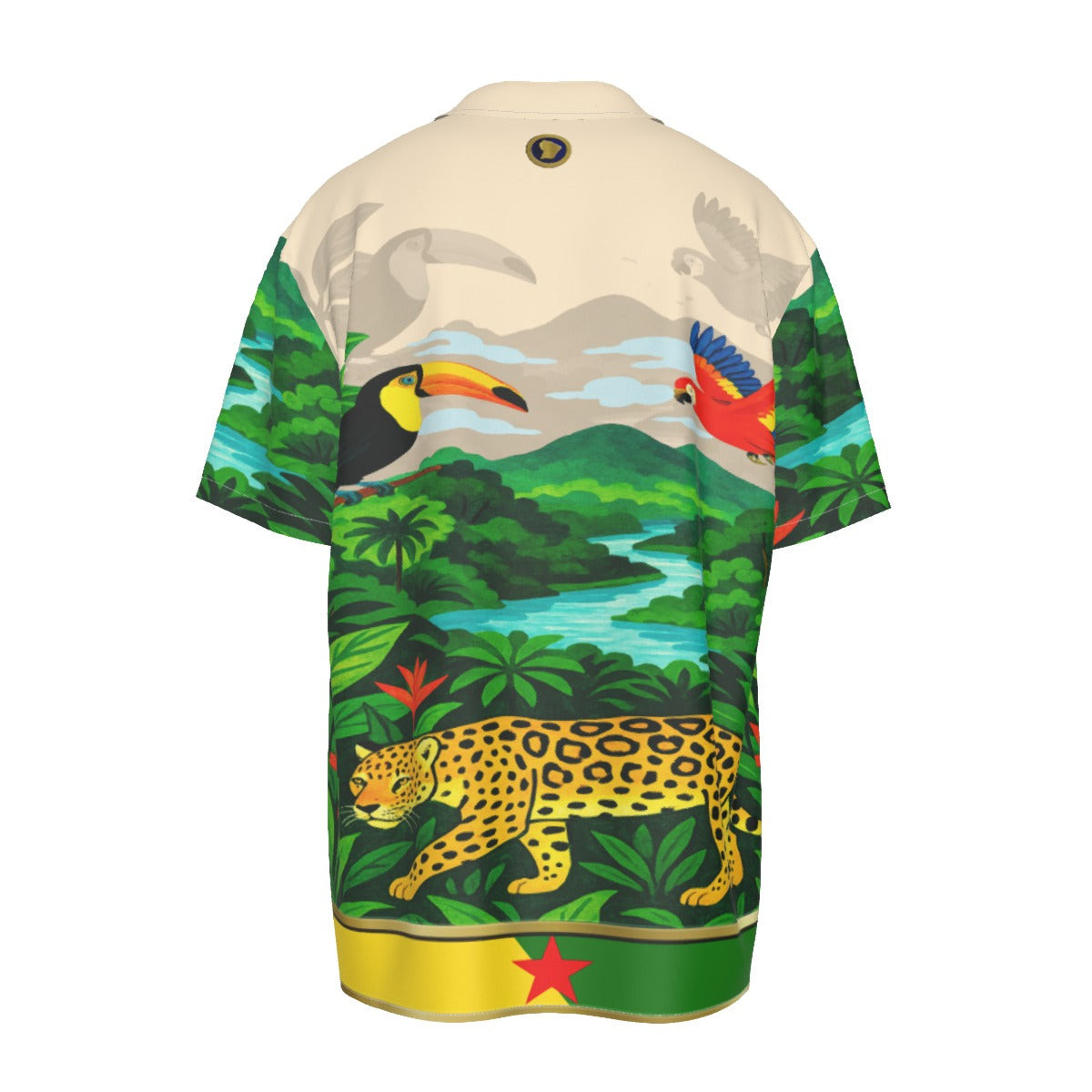 GUYANE PAYSAGE CREAM Men's Imitation Silk Short-Sleeved Shirt