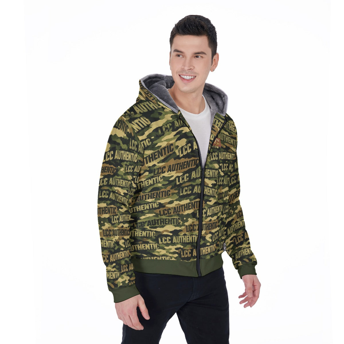 LCC CAMOUFLAGE Men's Sherpa Fleece Zip Up Hoodie