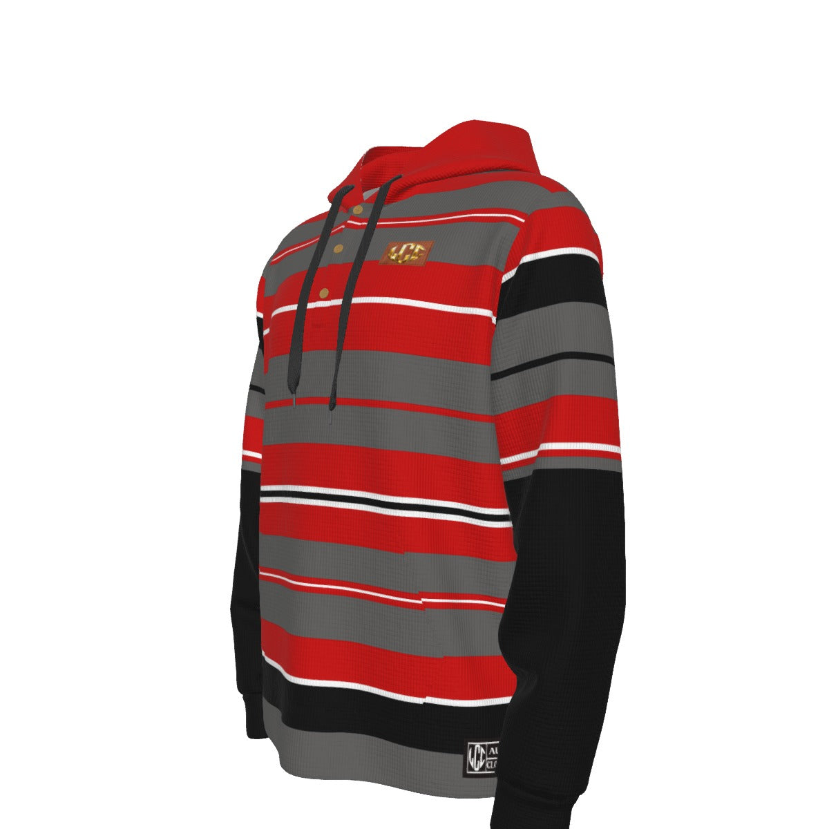 CHARLY STRIPES REDGREY Men's Half  Button Hoodie