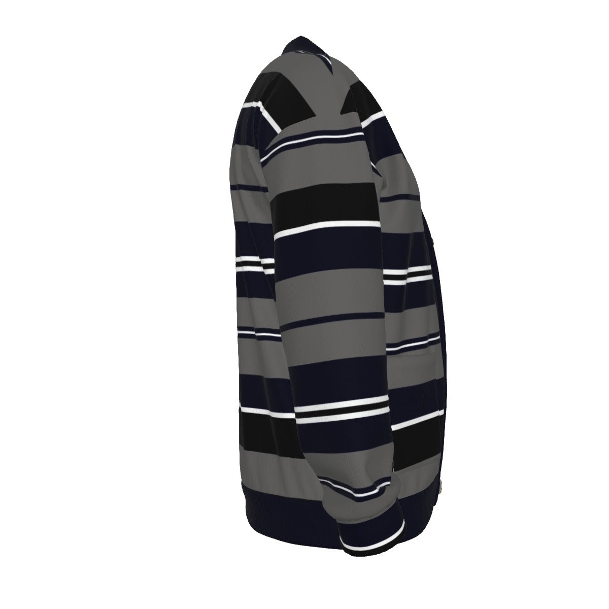 CHARLY STRIPES NAVY Unisex V-neck Knitted Fleece Cardigan With Button Closure