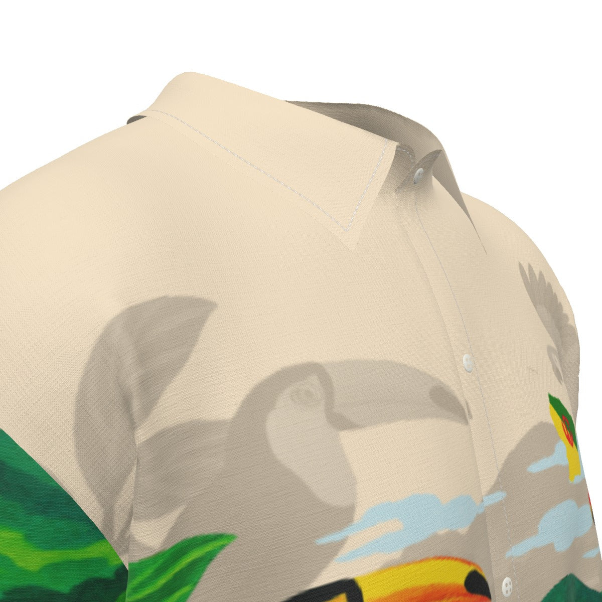 GUYANE PAYSAGE CREAM Men's Imitation Silk Short-Sleeved Shirt