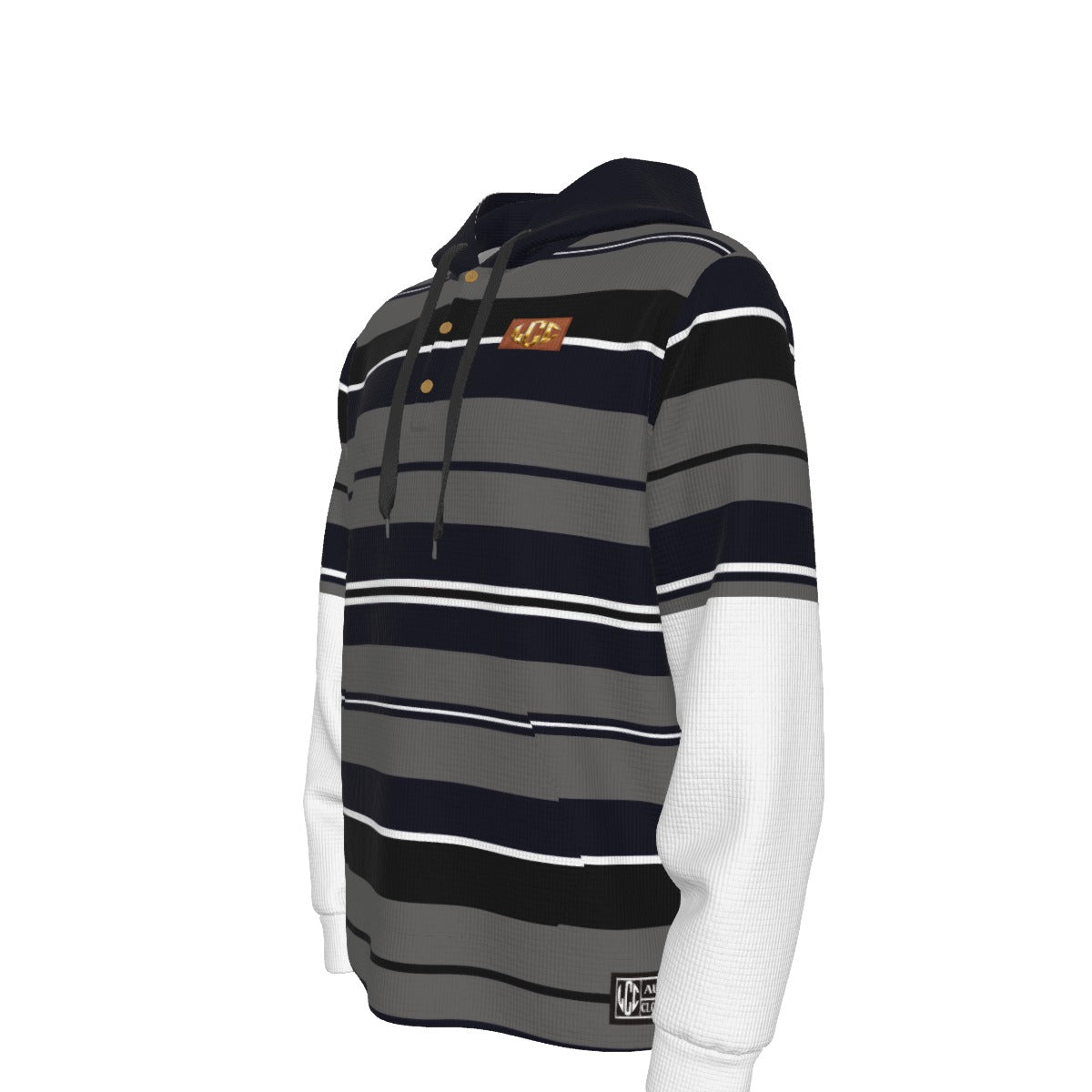 CHARLY STRIPE NAVY Men's Half  Button Hoodie