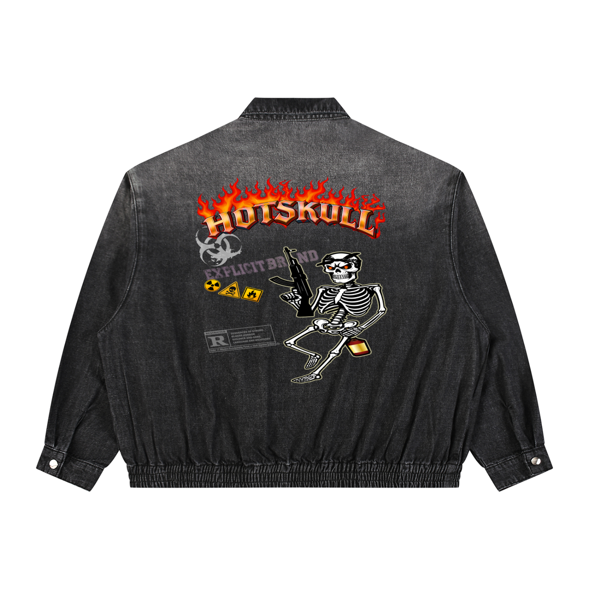 LCC HOTSKULL Unisex Vintage Wash Full-Zip Denim Jacket