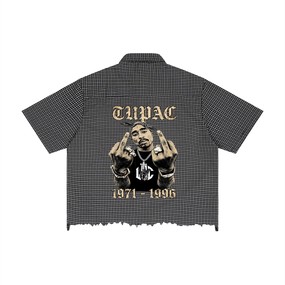 TUPAC Distressed Plaid Boxy Shirt