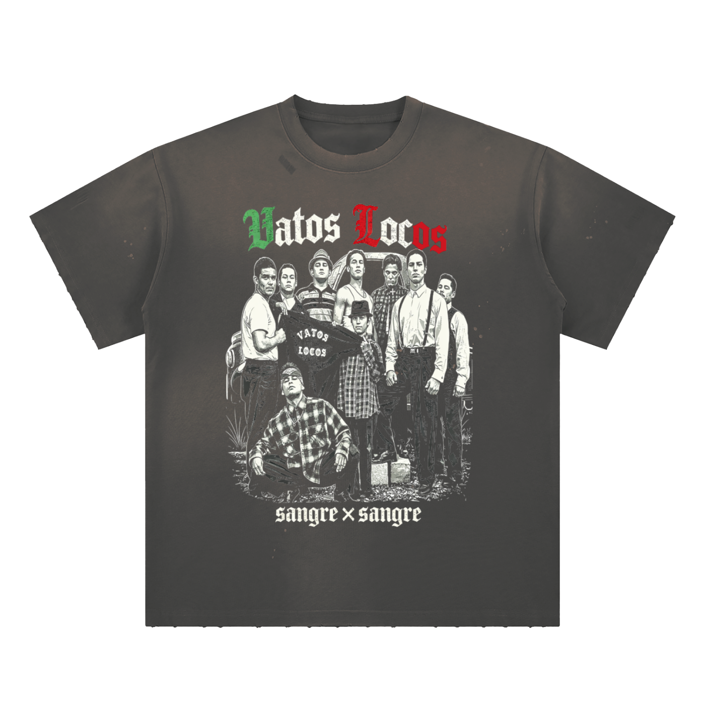 VATOS LOCOS Hand-Frayed Sunfade Paint Splatter T-Shirt