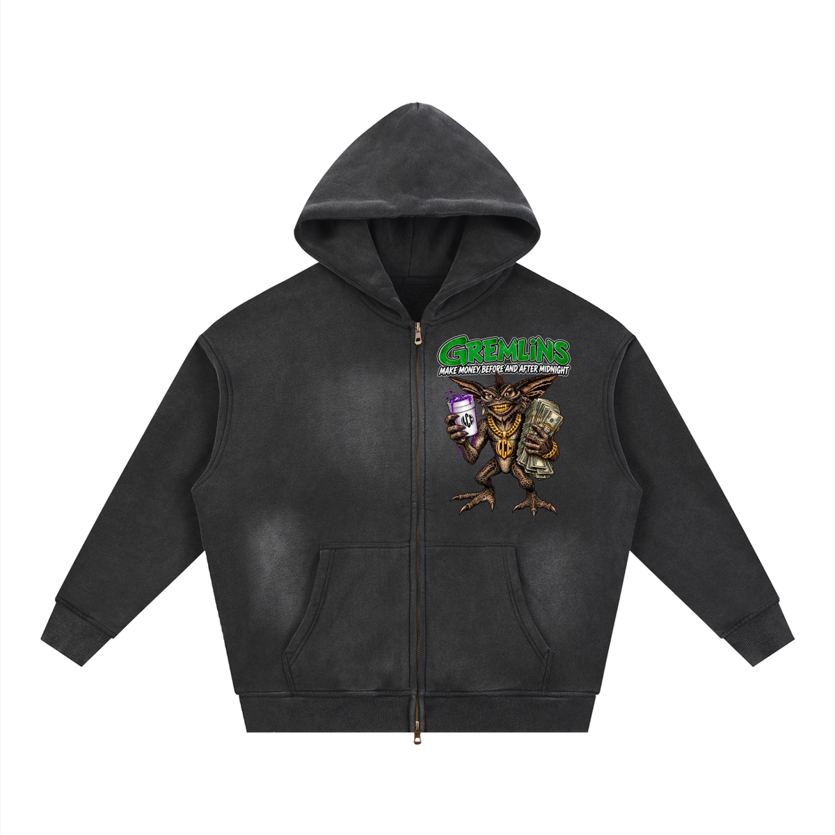 GREMLINS Sunfade Two-way Zipper Boxy Fleece Hoodie