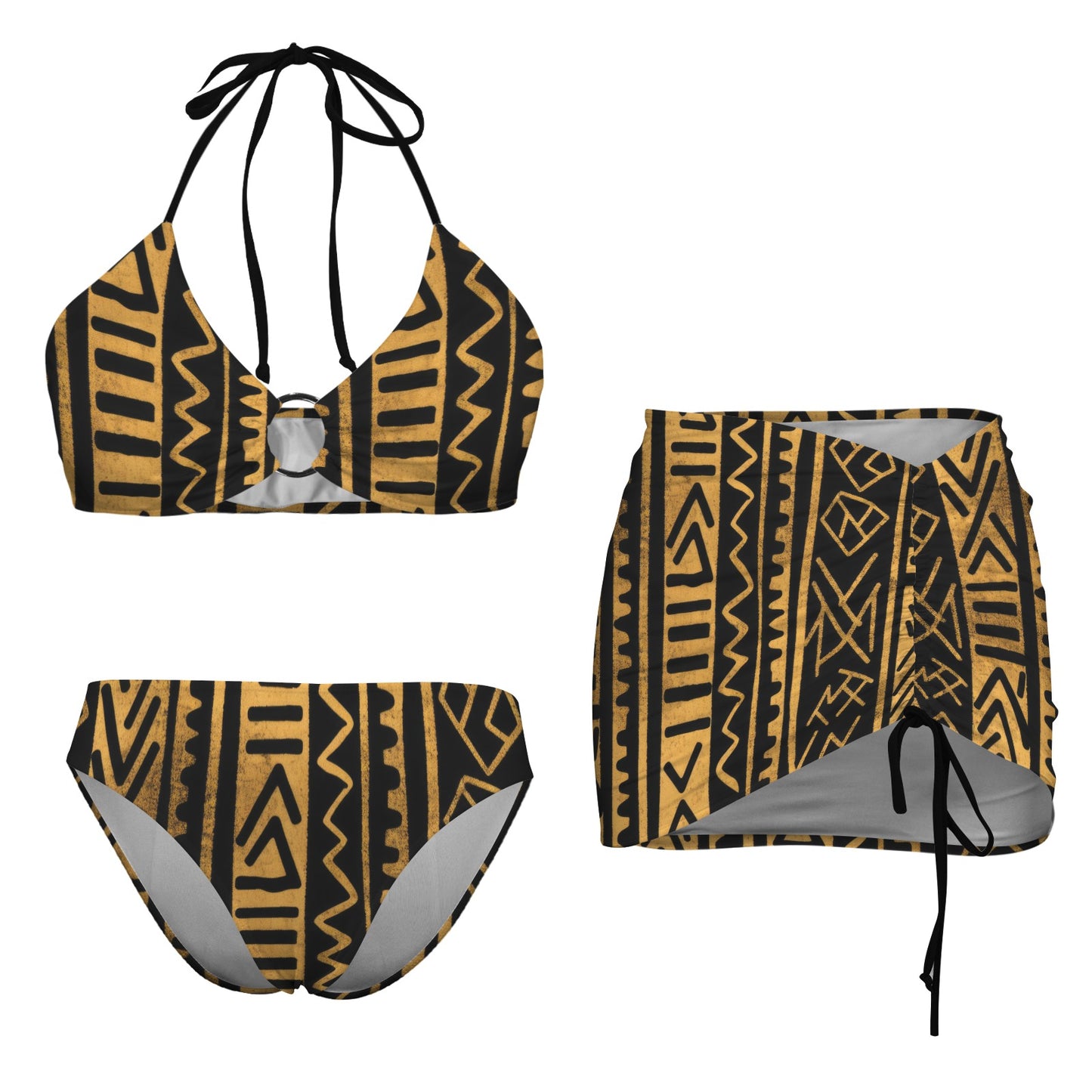 MIDCLOTH Drawstring Halterneck Three-Piece Swimsuit Skirt
