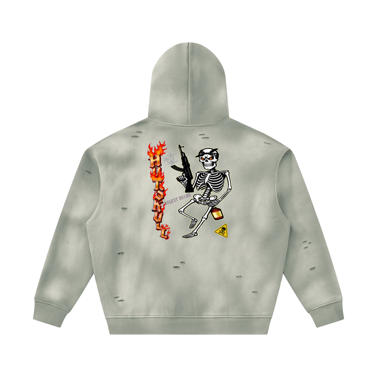LCC HOTSKULL Unisex Sunfade Frayed Fleece Hoodie