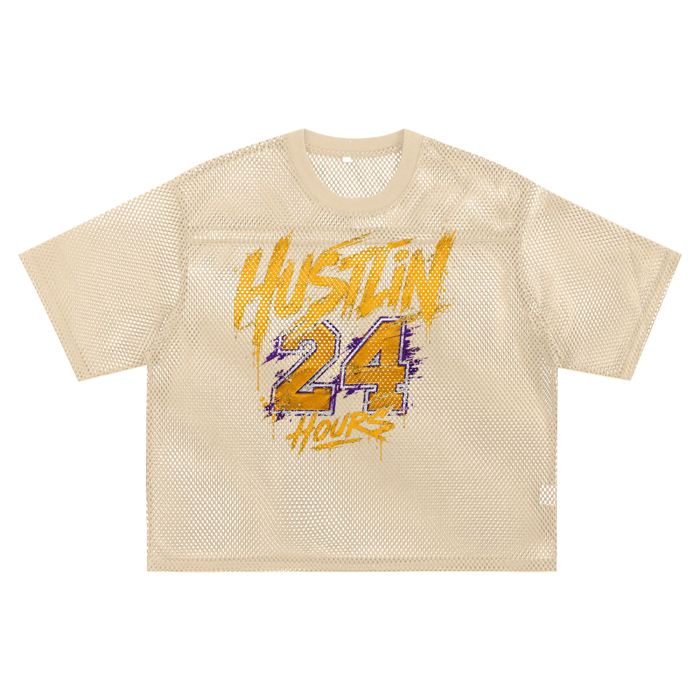 HUSTLIN 24 HOURS See-through Boxy Net T-Shirt