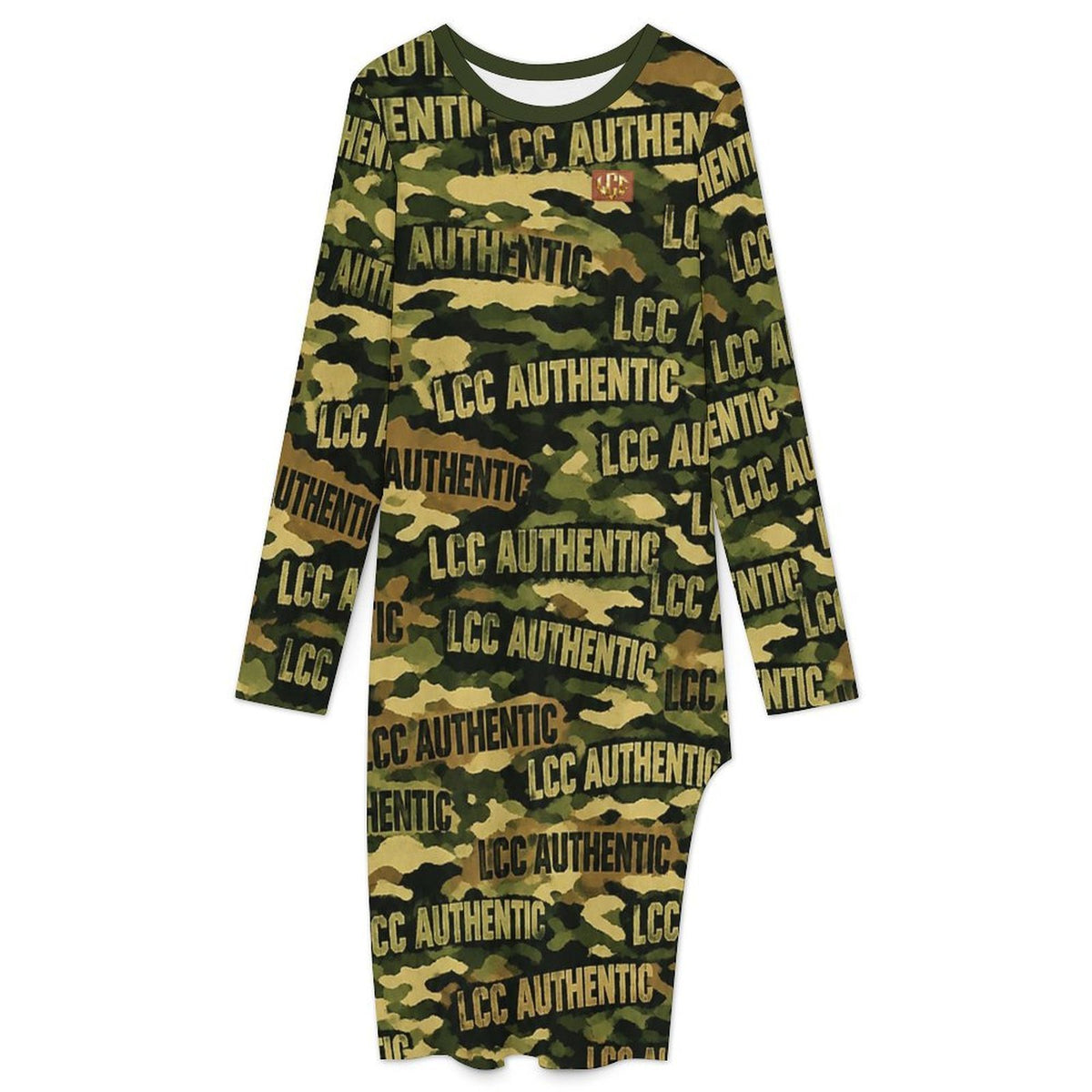 LCC CAMOUFLAGE Long Sleeve Slit Bodycon Midi Dress