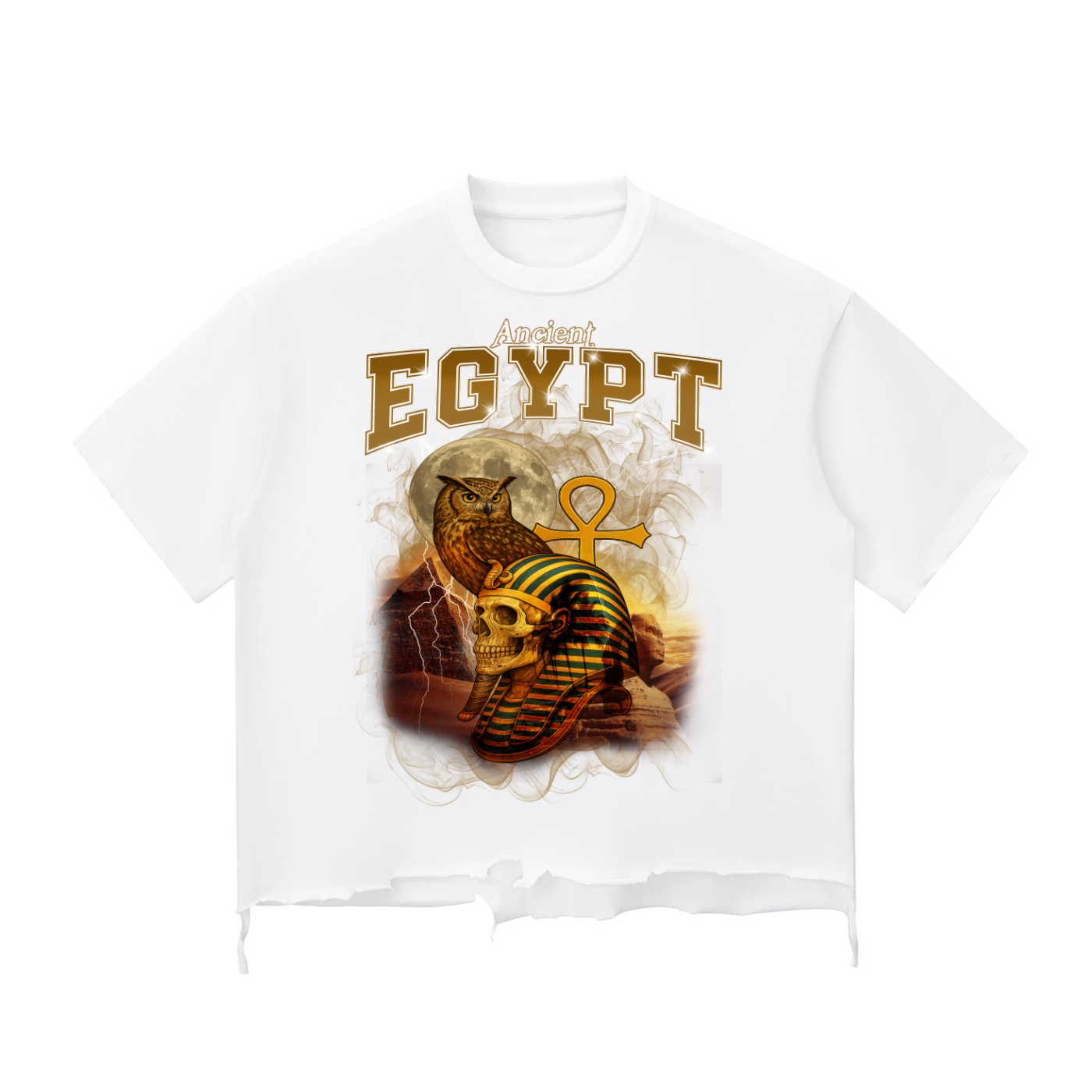 ANCIENT EGYPT Snow Wash Raw-Hem Boxy T-shirt