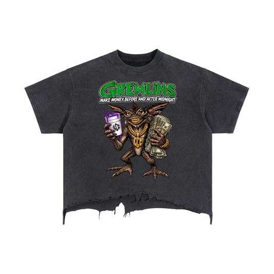 GREMLINS Vintage Wash Boxy Distressed Hem T-Shirt