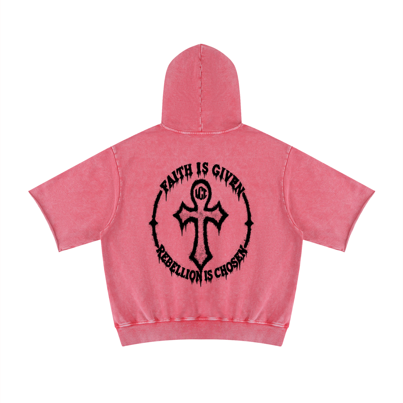 HOLY SIN Mineral Wash Short Sleeve Hoodie