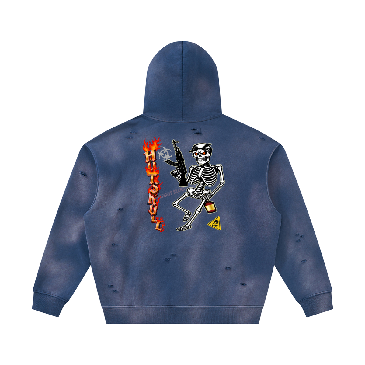 LCC HOTSKULL Unisex Sunfade Frayed Fleece Hoodie