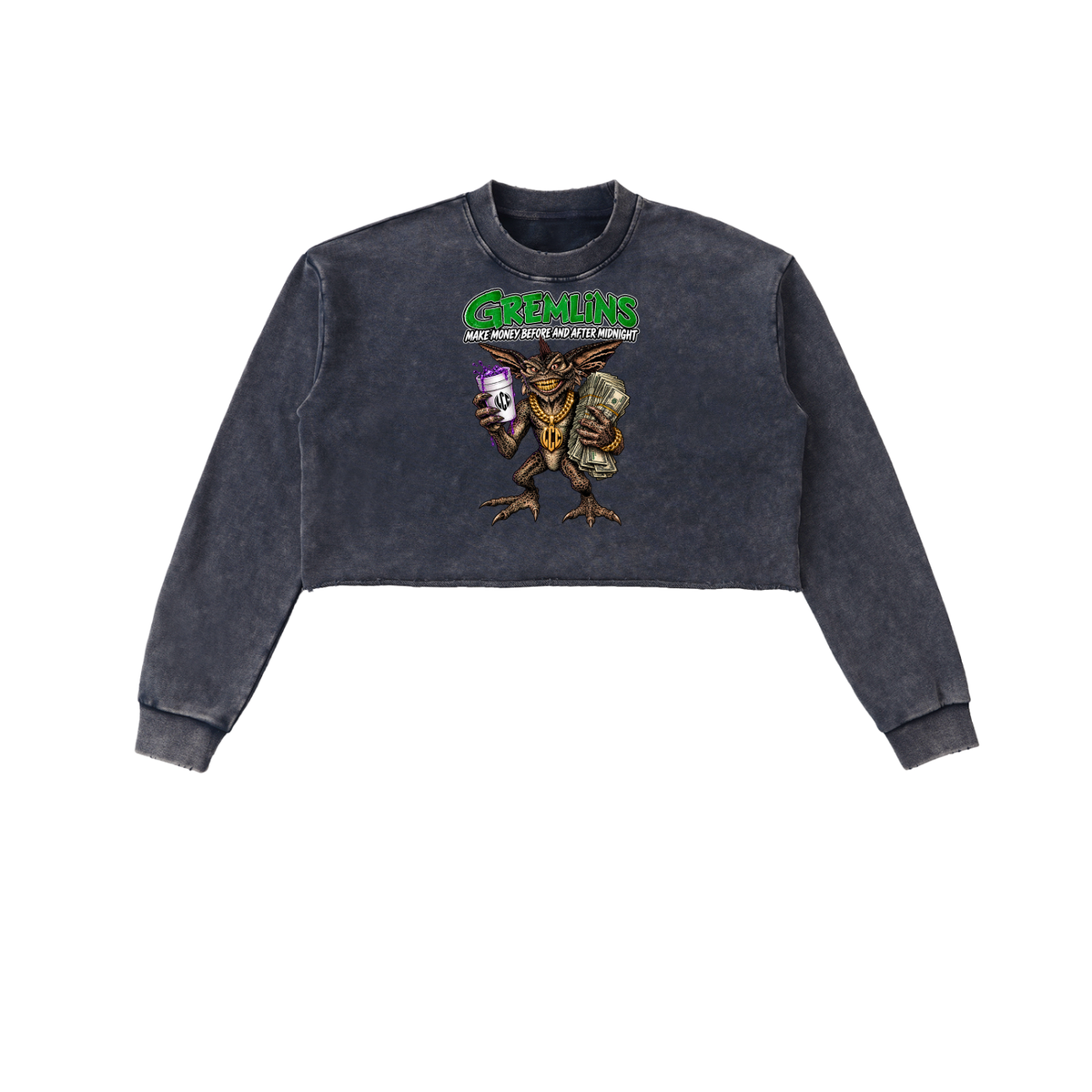 GREMLINS Snow Washed Cropped Sweatshirt