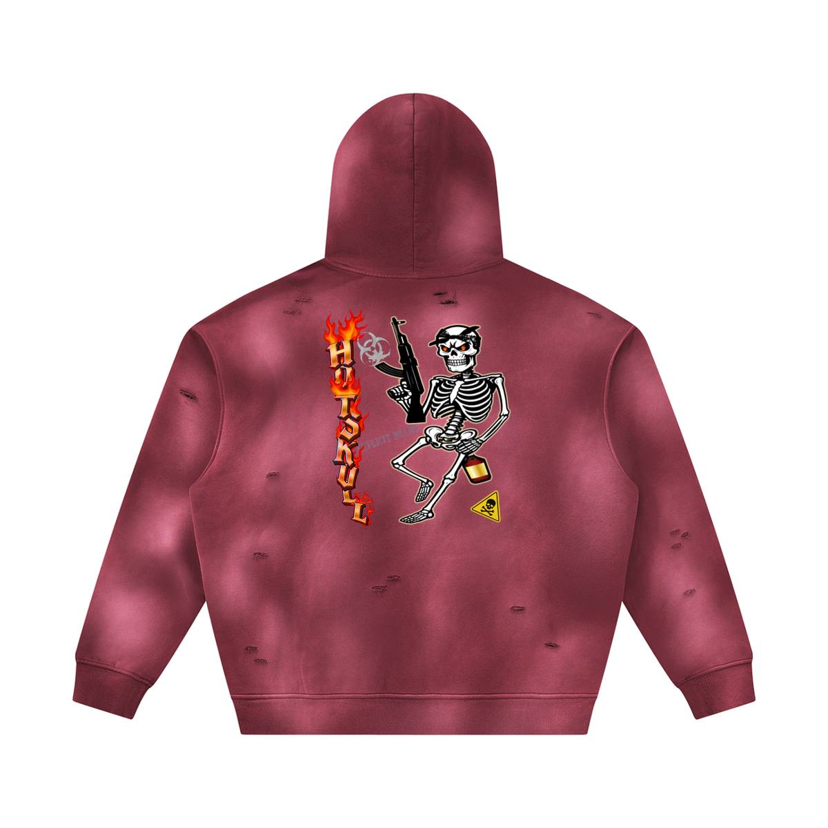 LCC HOTSKULL Unisex Sunfade Frayed Fleece Hoodie